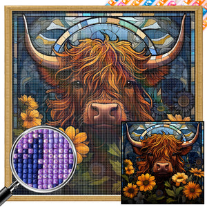 Flowers And Old Cow 30*30CM(Picture) Partial AB Full Square Drill Diamond Painting