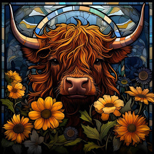 Flowers And Old Cow 30*30CM(Picture) Partial AB Full Square Drill Diamond Painting