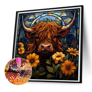 Flowers And Old Cow 30*30CM(Picture) Partial AB Full Square Drill Diamond Painting