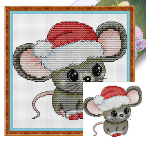 Joy Sunday - Little Mouse With Santa Hat - 14*13CM 16CT 2 Stamped Cross Stitch
