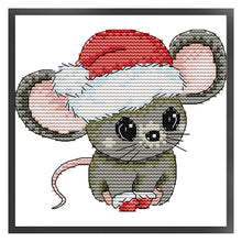 Load image into Gallery viewer, Joy Sunday - Little Mouse With Santa Hat - 14*13CM 16CT 2 Stamped Cross Stitch
