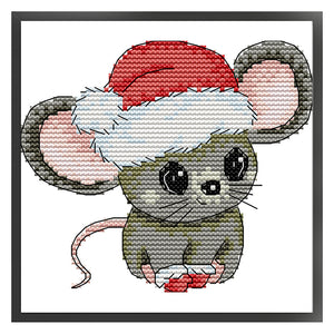 Joy Sunday - Little Mouse With Santa Hat - 14*13CM 16CT 2 Stamped Cross Stitch