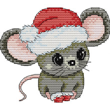 Load image into Gallery viewer, Joy Sunday - Little Mouse With Santa Hat - 14*13CM 16CT 2 Stamped Cross Stitch
