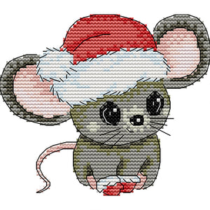 Joy Sunday - Little Mouse With Santa Hat - 14*13CM 16CT 2 Stamped Cross Stitch