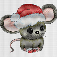 Load image into Gallery viewer, Joy Sunday - Little Mouse With Santa Hat - 14*13CM 16CT 2 Stamped Cross Stitch
