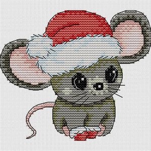 Joy Sunday - Little Mouse With Santa Hat - 14*13CM 16CT 2 Stamped Cross Stitch