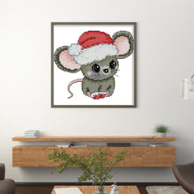 Load image into Gallery viewer, Joy Sunday - Little Mouse With Santa Hat - 14*13CM 16CT 2 Stamped Cross Stitch
