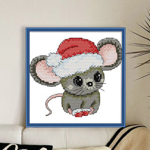 Load image into Gallery viewer, Joy Sunday - Little Mouse With Santa Hat - 14*13CM 16CT 2 Stamped Cross Stitch
