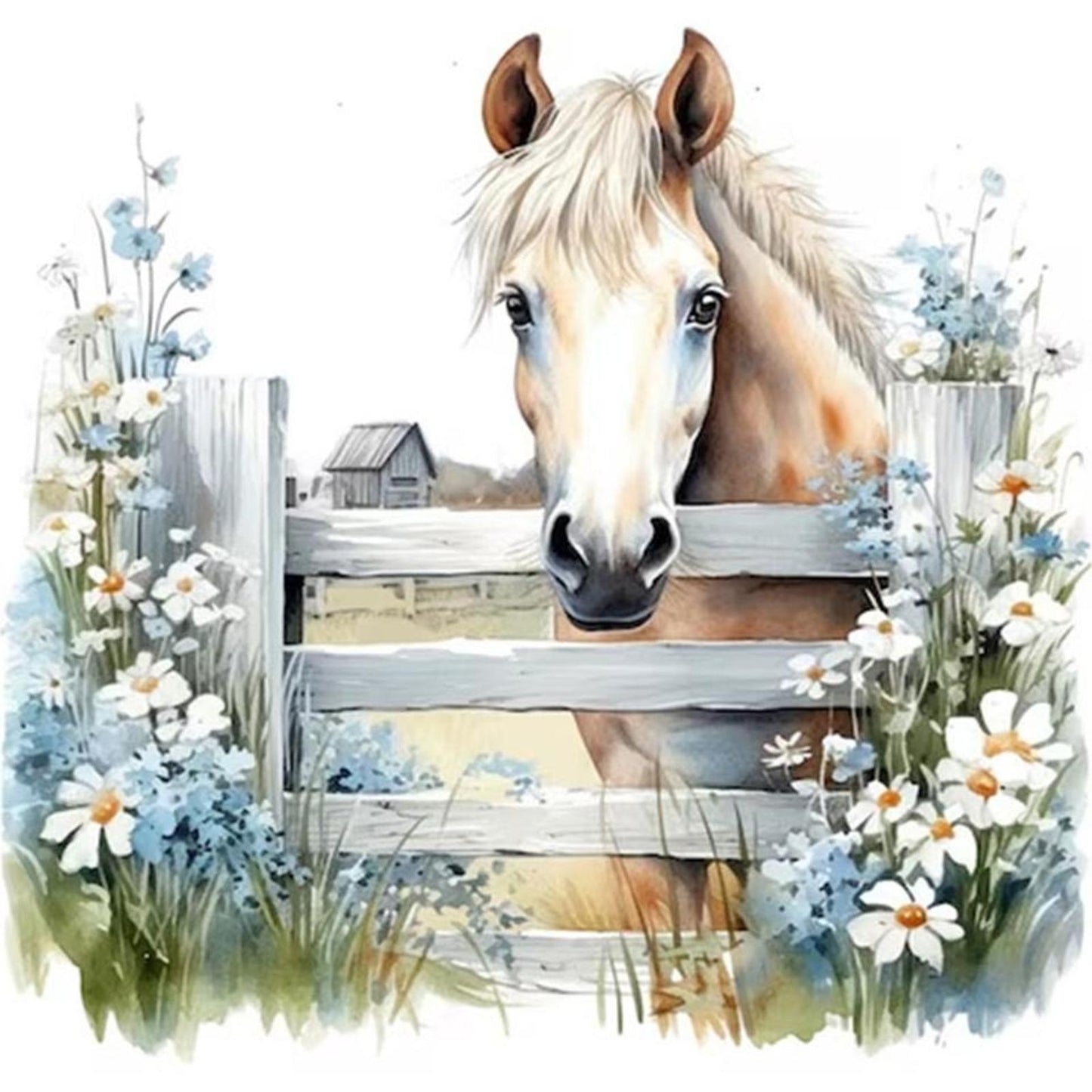 Fresh Flowers And Horse - Full 11CT Stamped Cross Stitch 50x50CM - Yishu