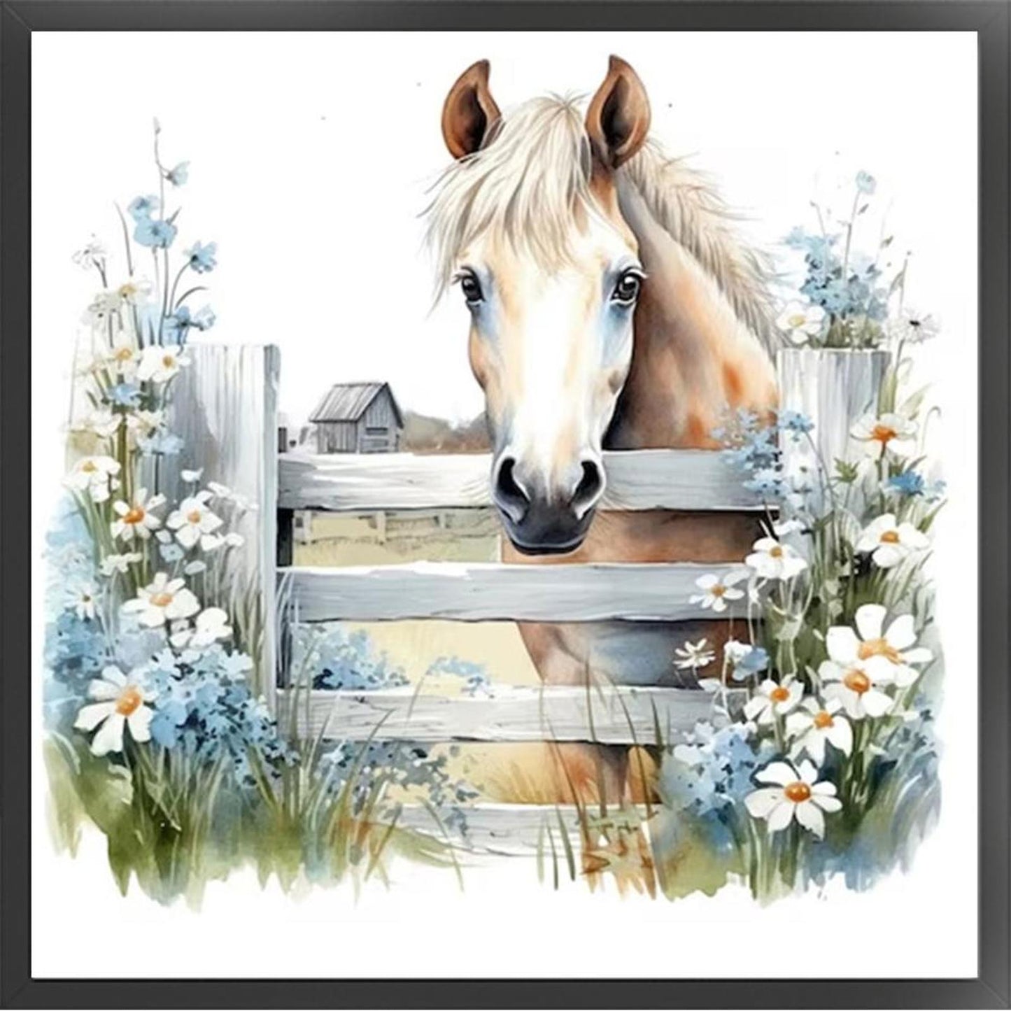 Fresh Flowers And Horse - Full 11CT Stamped Cross Stitch 50x50CM - Yishu