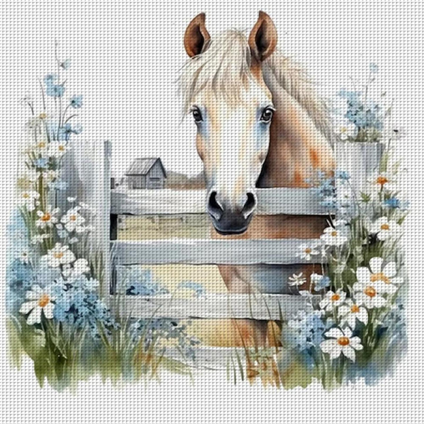 Fresh Flowers And Horse - Full 11CT Stamped Cross Stitch 50x50CM - Yishu