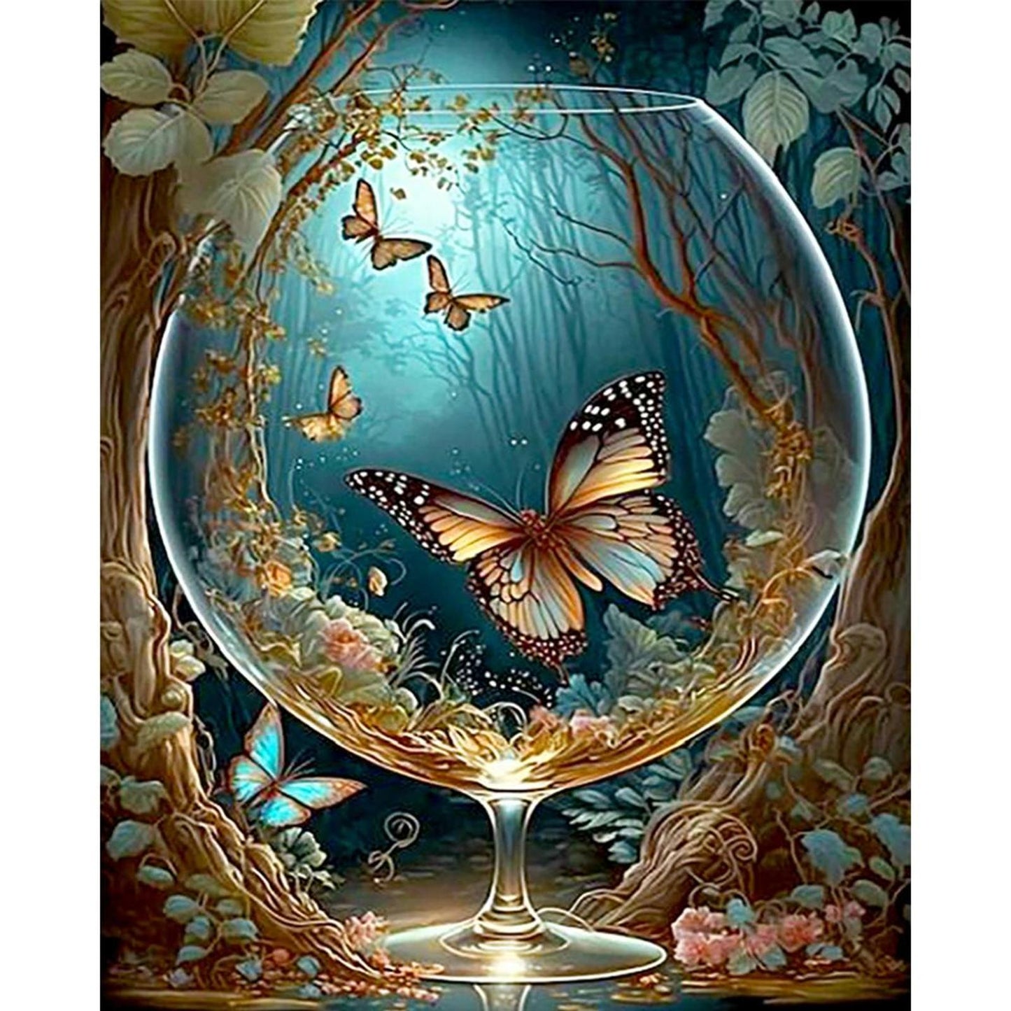 Butterfly In Glass Bottle In Woods - Full 11CT Stamped Cross Stitch 40x50CM - Huacan
