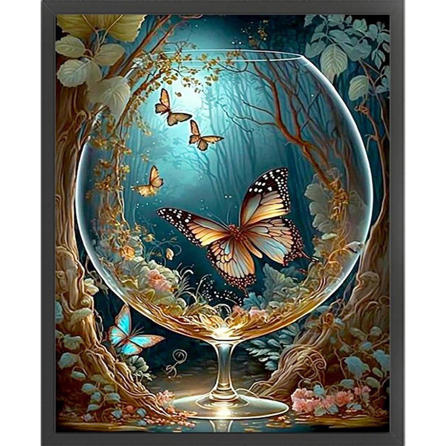 Butterfly In Glass Bottle In Woods - Full 11CT Stamped Cross Stitch 40x50CM - Huacan