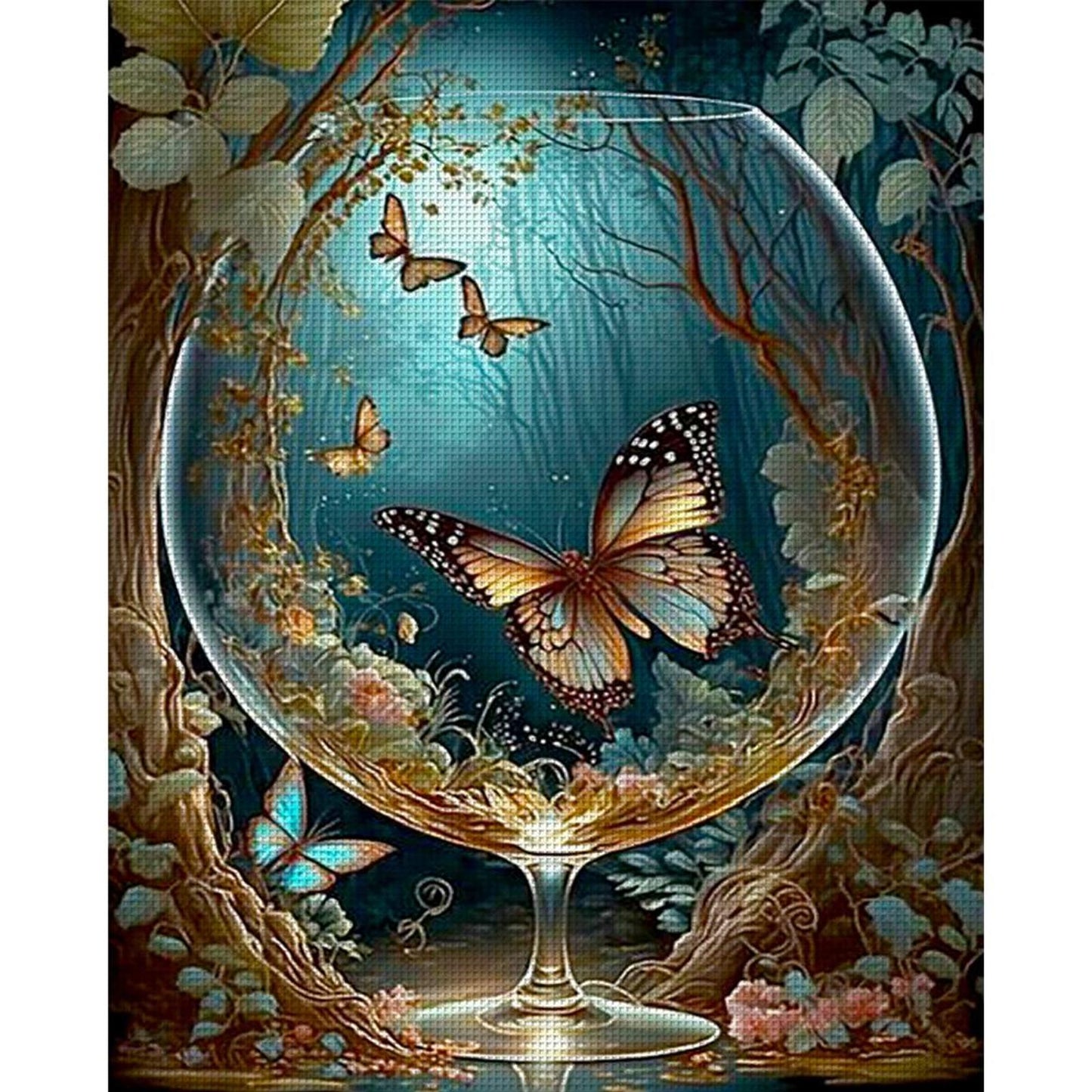 Butterfly In Glass Bottle In Woods - Full 11CT Stamped Cross Stitch 40x50CM - Huacan