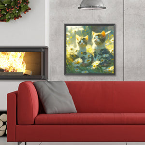 Flowers And Kitten 30*30CM(Canvas) Full Round Drill Diamond Painting
