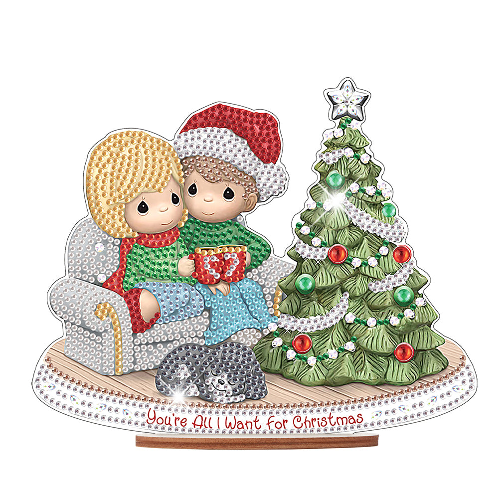 Wooden Xmas Doll Diamonds Painting Desktop Decor for Xmas Table Office Decor(3)