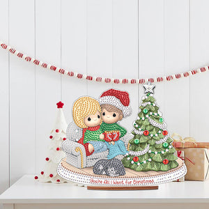 Wooden Xmas Doll Diamonds Painting Desktop Decor for Xmas Table Office Decor(3)