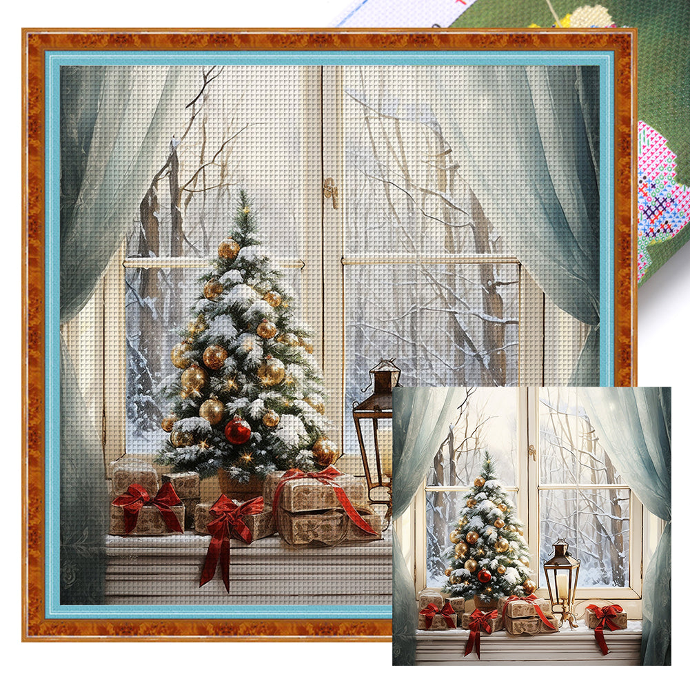 Yishu - Winter Christmas Window - 50*50CM 11CT 3 Stamped Cross Stitch