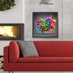 Colorful New Year 2024 30*30CM(Canvas) Full Round Drill Diamond Painting