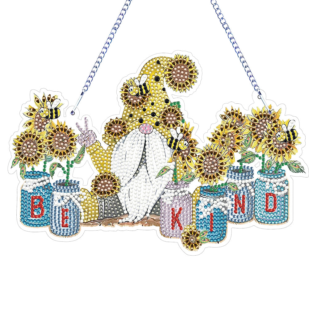 Acrylic Garden Gnome Single-Sided Diamond Painting Hanging Pendant (1)
