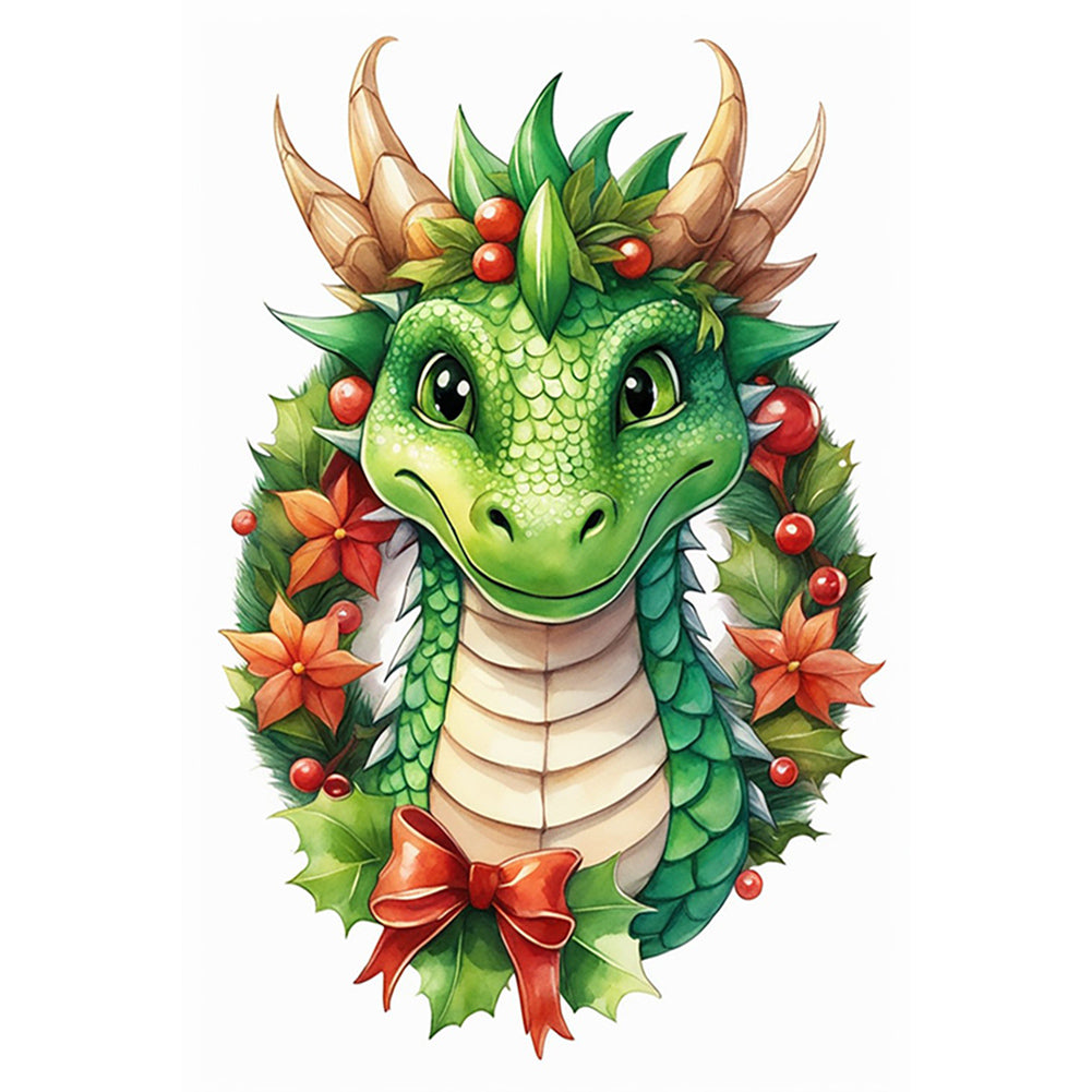 Holiday Dinosaur With Wreath 40*60CM(Canvas) Full Round Drill Diamond Painting
