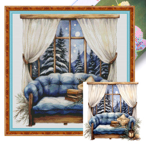 Huancan - Winter Windowsill - 50*50CM 11CT 3 Stamped Cross Stitch