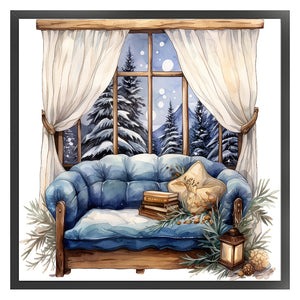 Huancan - Winter Windowsill - 50*50CM 11CT 3 Stamped Cross Stitch