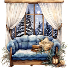 Load image into Gallery viewer, Huancan - Winter Windowsill - 50*50CM 11CT 3 Stamped Cross Stitch
