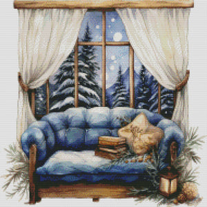 Huancan - Winter Windowsill - 50*50CM 11CT 3 Stamped Cross Stitch