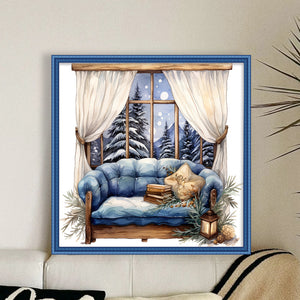 Huancan - Winter Windowsill - 50*50CM 11CT 3 Stamped Cross Stitch