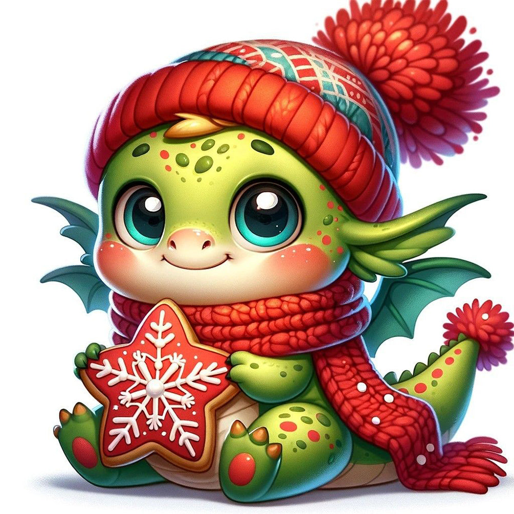 Winter Dragon Holding Cookies 30*30CM(Canvas) Full Round Drill Diamond Painting