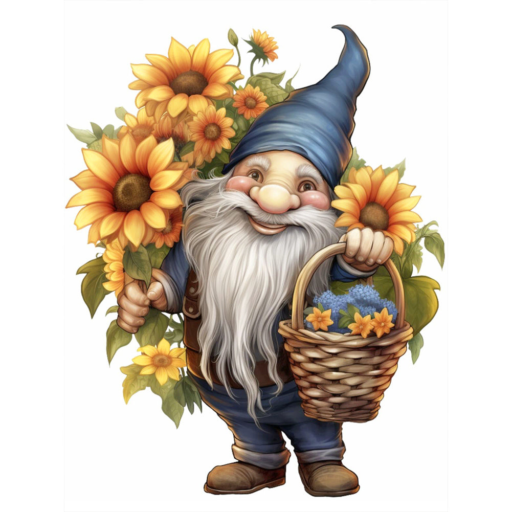 Gnome Holding Sunflowers 30*40CM(Canvas) Full Round Drill Diamond Painting