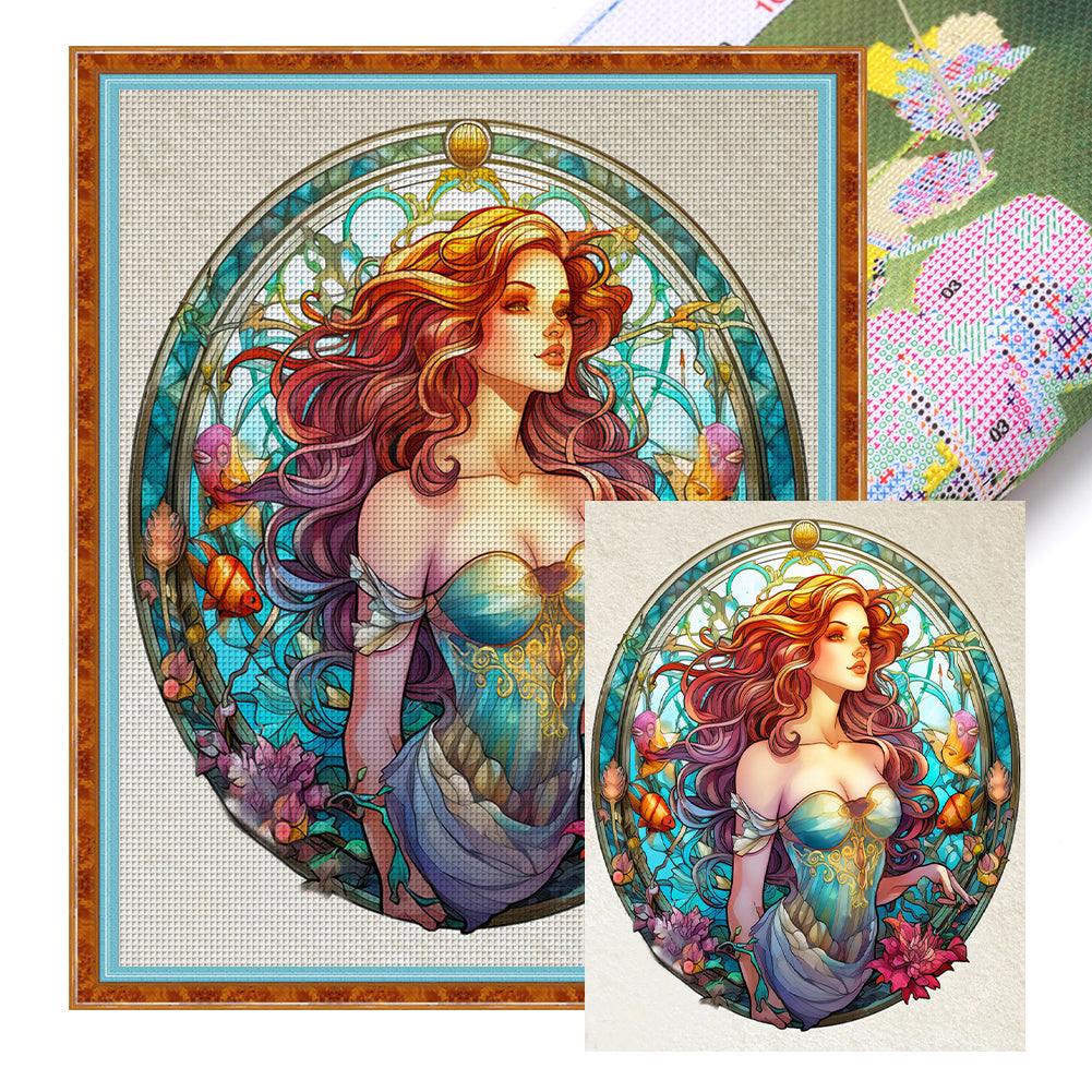 Huancan - Glass Painting - Mermaid - 50*60CM 11CT 3 Stamped Cross Stitch