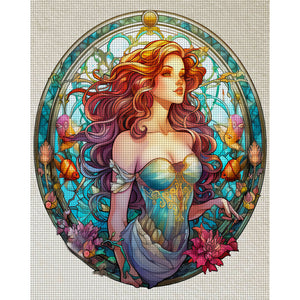 Huancan - Glass Painting - Mermaid - 50*60CM 11CT 3 Stamped Cross Stitch