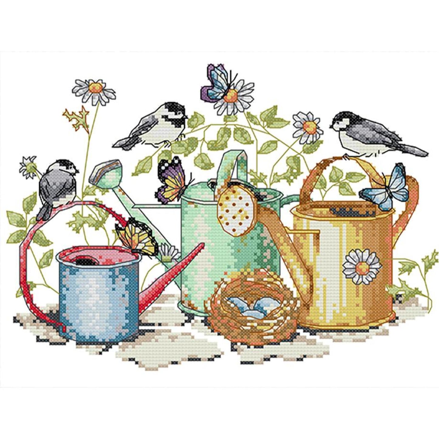 Little Bird And Kettle - Partial 14CT Stamped Cross Stitch 34x26CM - Joy Sunday Backstitch