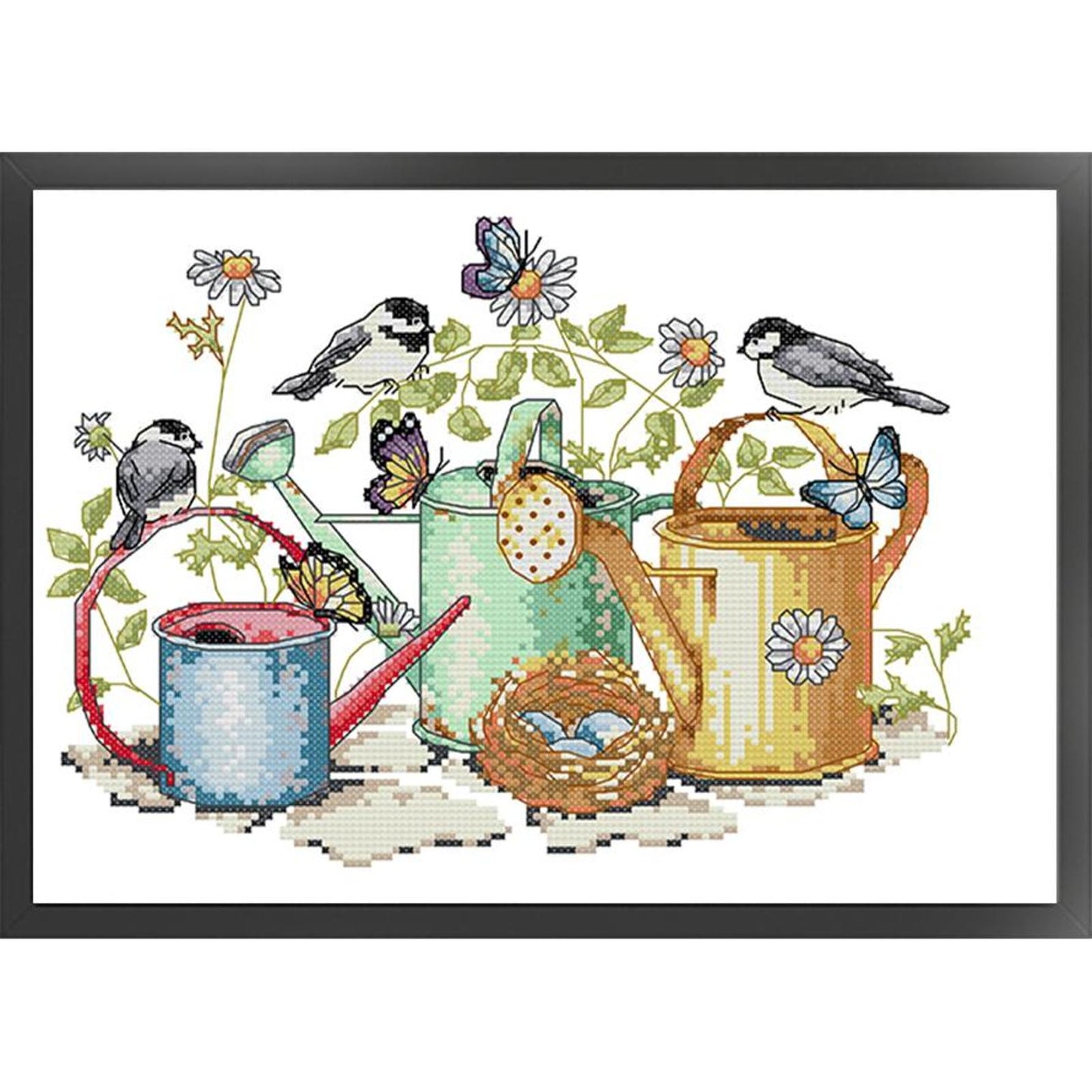 Little Bird And Kettle - Partial 14CT Stamped Cross Stitch 34x26CM - Joy Sunday Backstitch