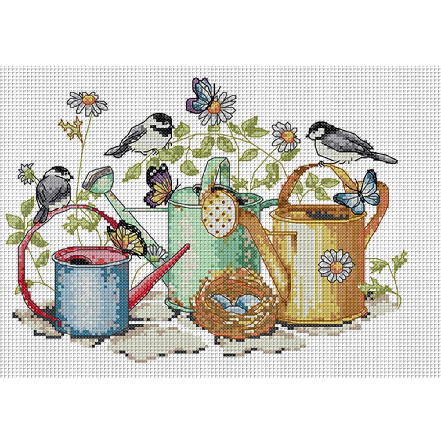 Little Bird And Kettle - Partial 14CT Stamped Cross Stitch 34x26CM - Joy Sunday Backstitch