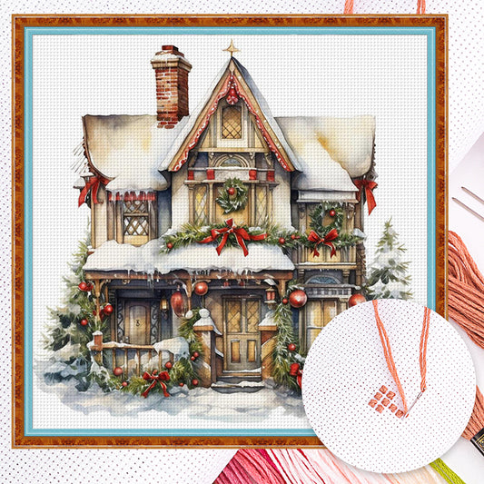 Christmas Cabin - Full 18CT Counted Cross Stitch 35x35CM - Huacan