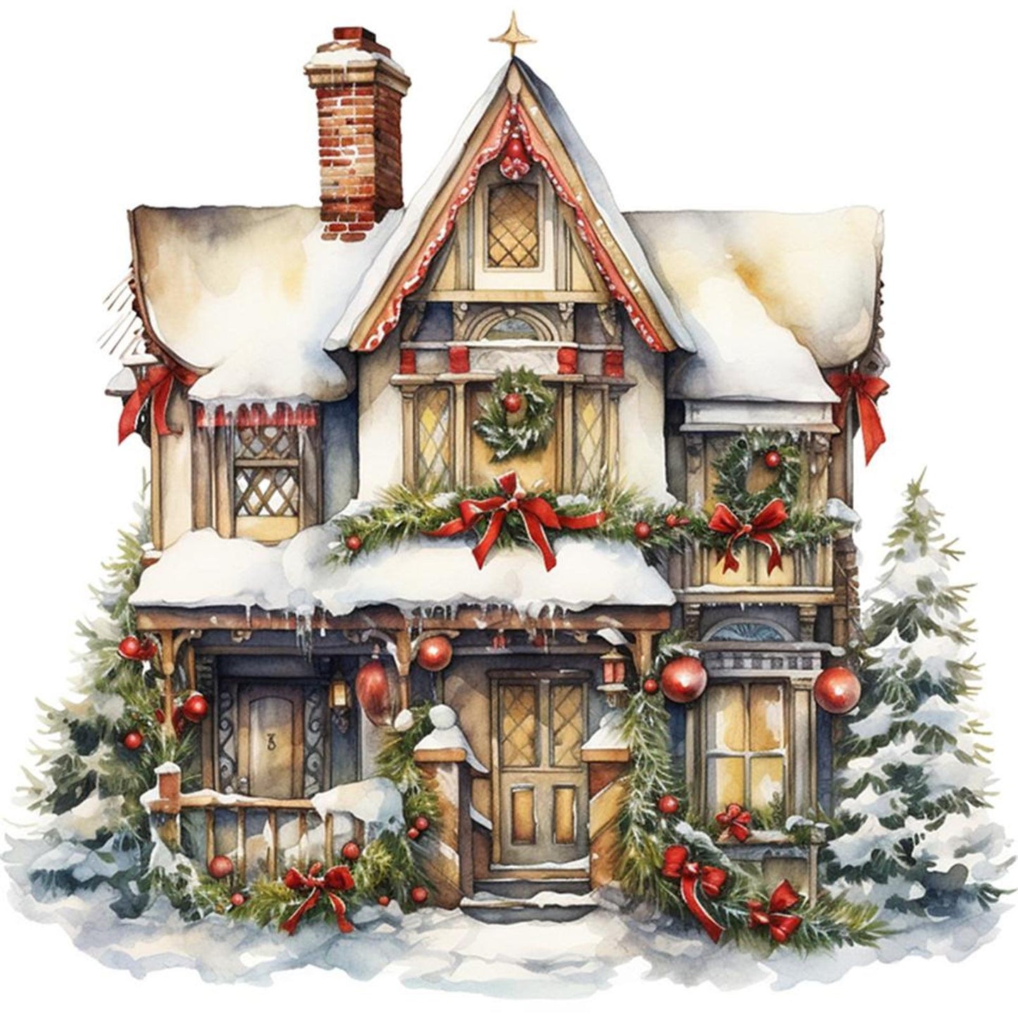 Christmas Cabin - Full 18CT Counted Cross Stitch 35x35CM - Huacan