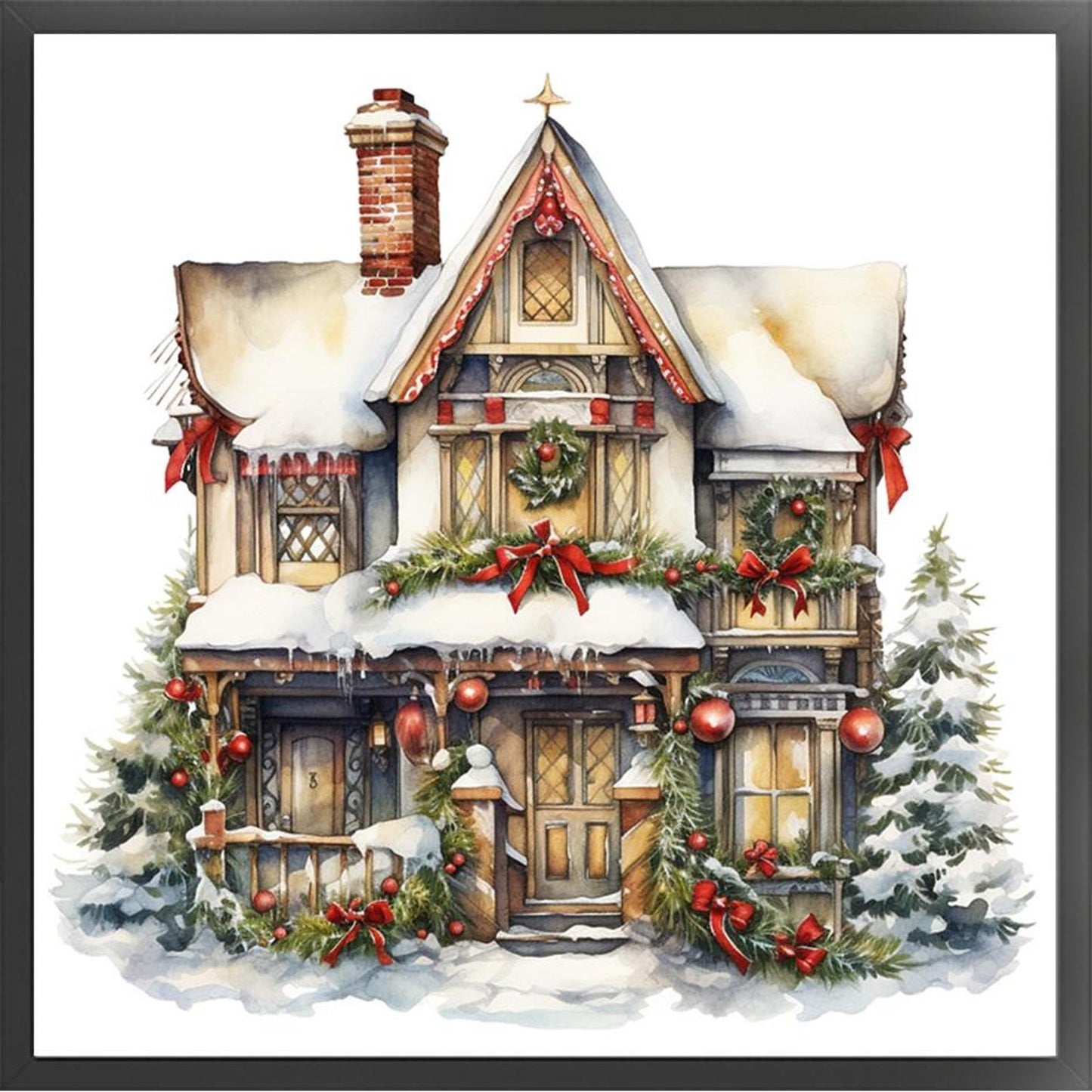 Christmas Cabin - Full 18CT Counted Cross Stitch 35x35CM - Huacan