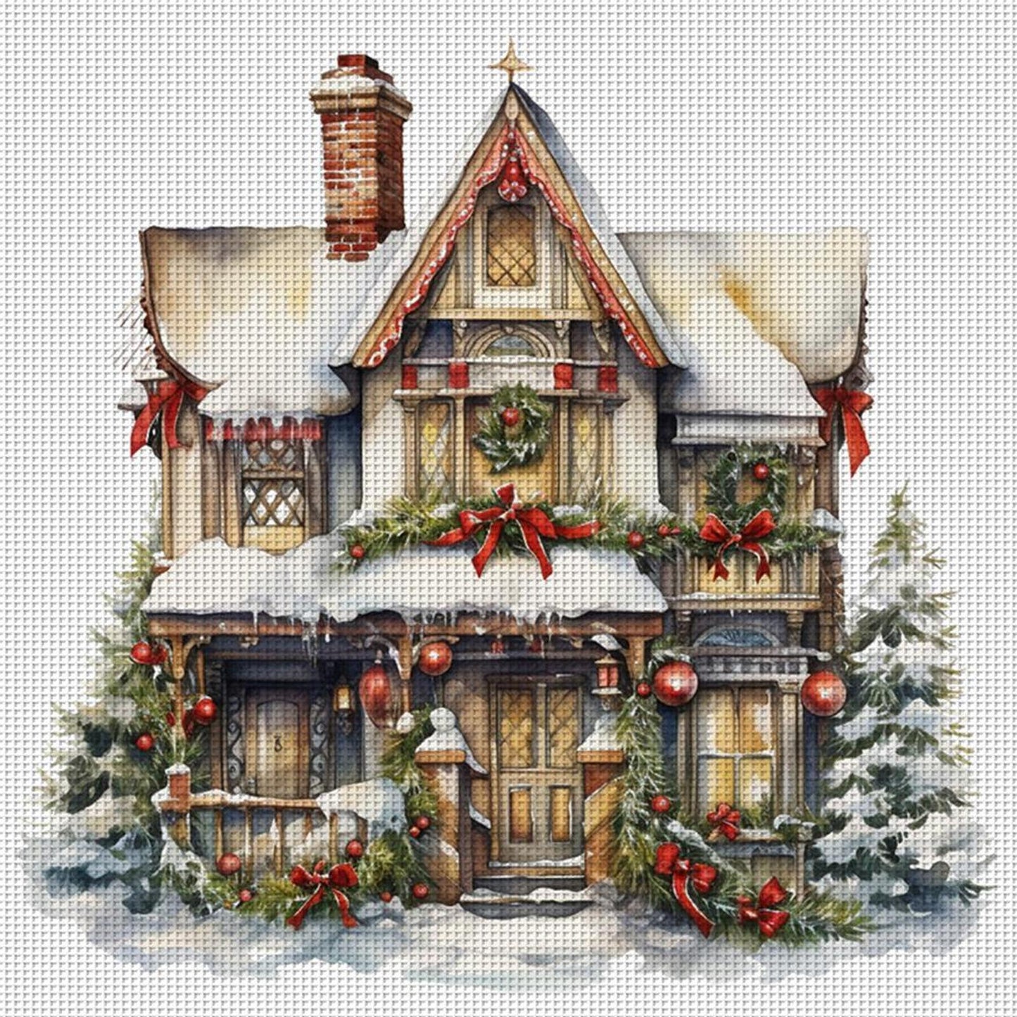 Christmas Cabin - Full 18CT Counted Cross Stitch 35x35CM - Huacan