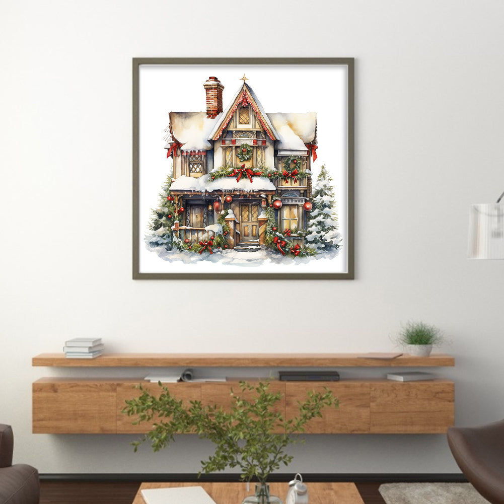 Christmas Cabin - Full 18CT Counted Cross Stitch 35x35CM - Huacan