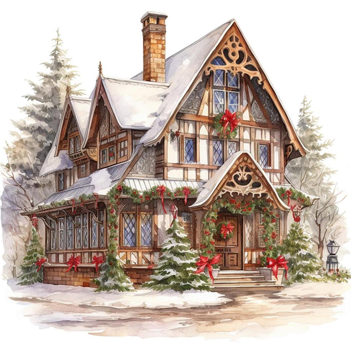 Christmas Cabin - Full 18CT Counted Cross Stitch 35x35CM - Huacan