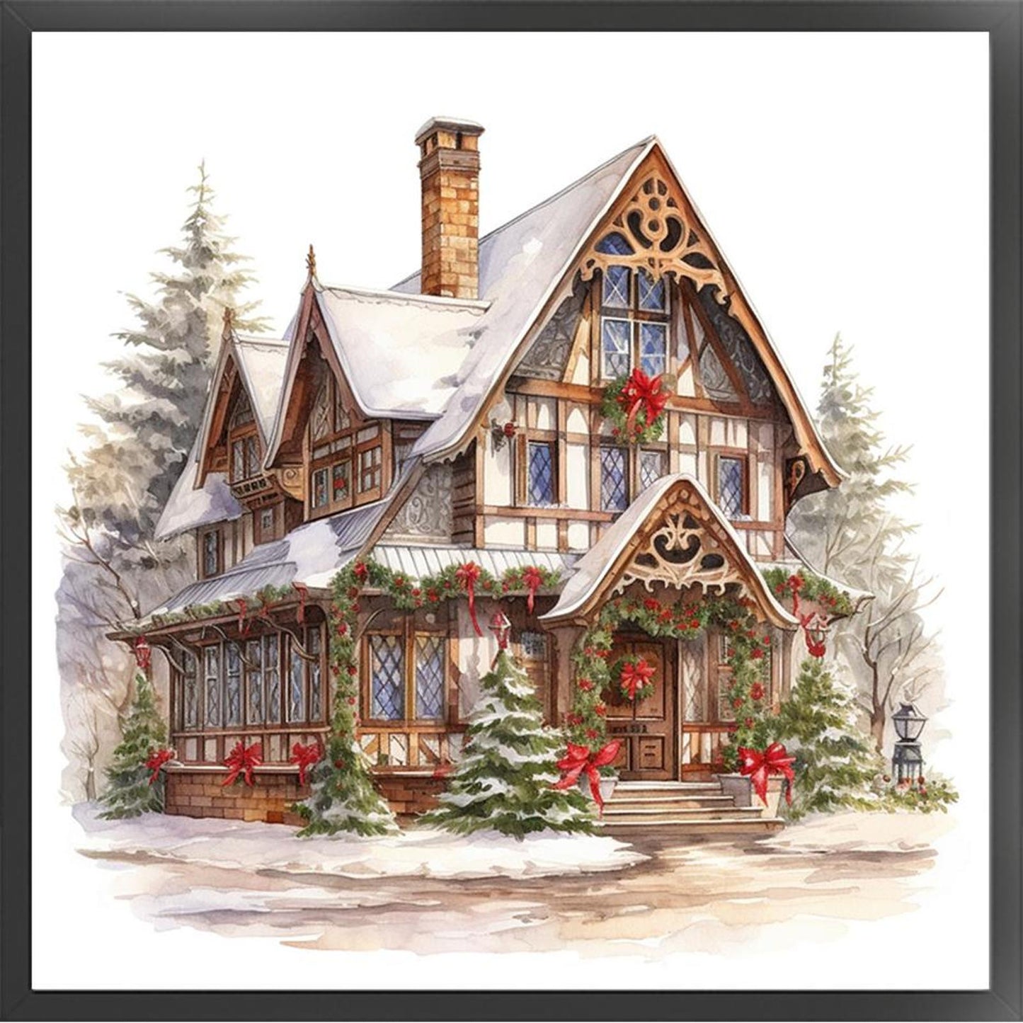 Christmas Cabin - Full 18CT Counted Cross Stitch 35x35CM - Huacan