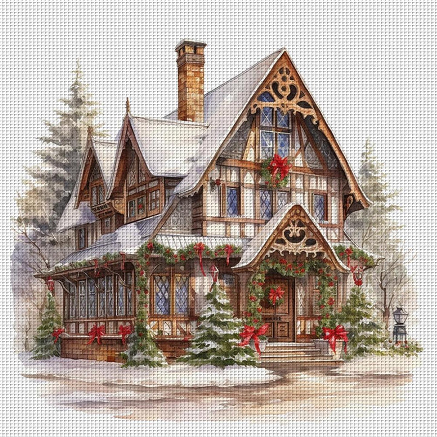 Christmas Cabin - Full 18CT Counted Cross Stitch 35x35CM - Huacan