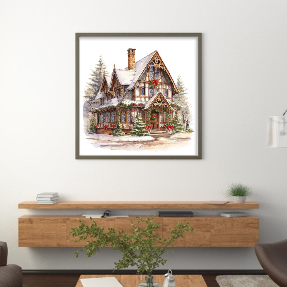 Christmas Cabin - Full 18CT Counted Cross Stitch 35x35CM - Huacan