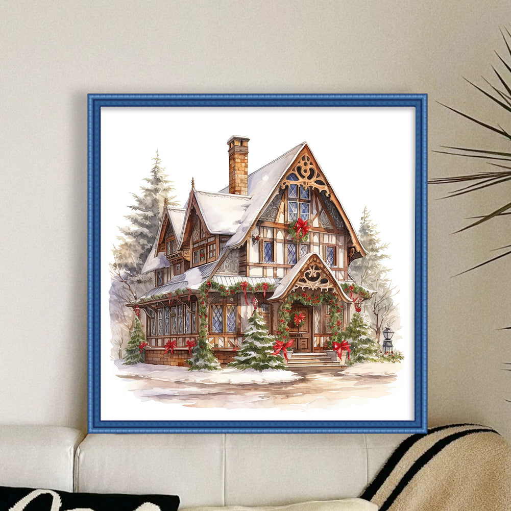 Christmas Cabin - Full 18CT Counted Cross Stitch 35x35CM - Huacan