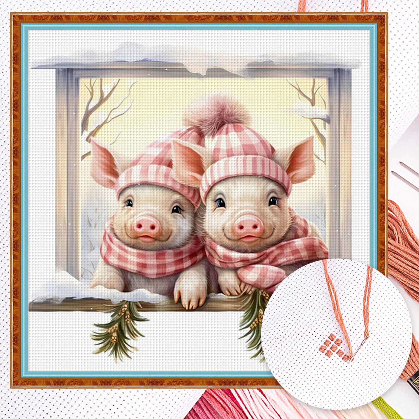 Christmas Pig - Full 18CT Counted Cross Stitch 30x30CM - Huacan