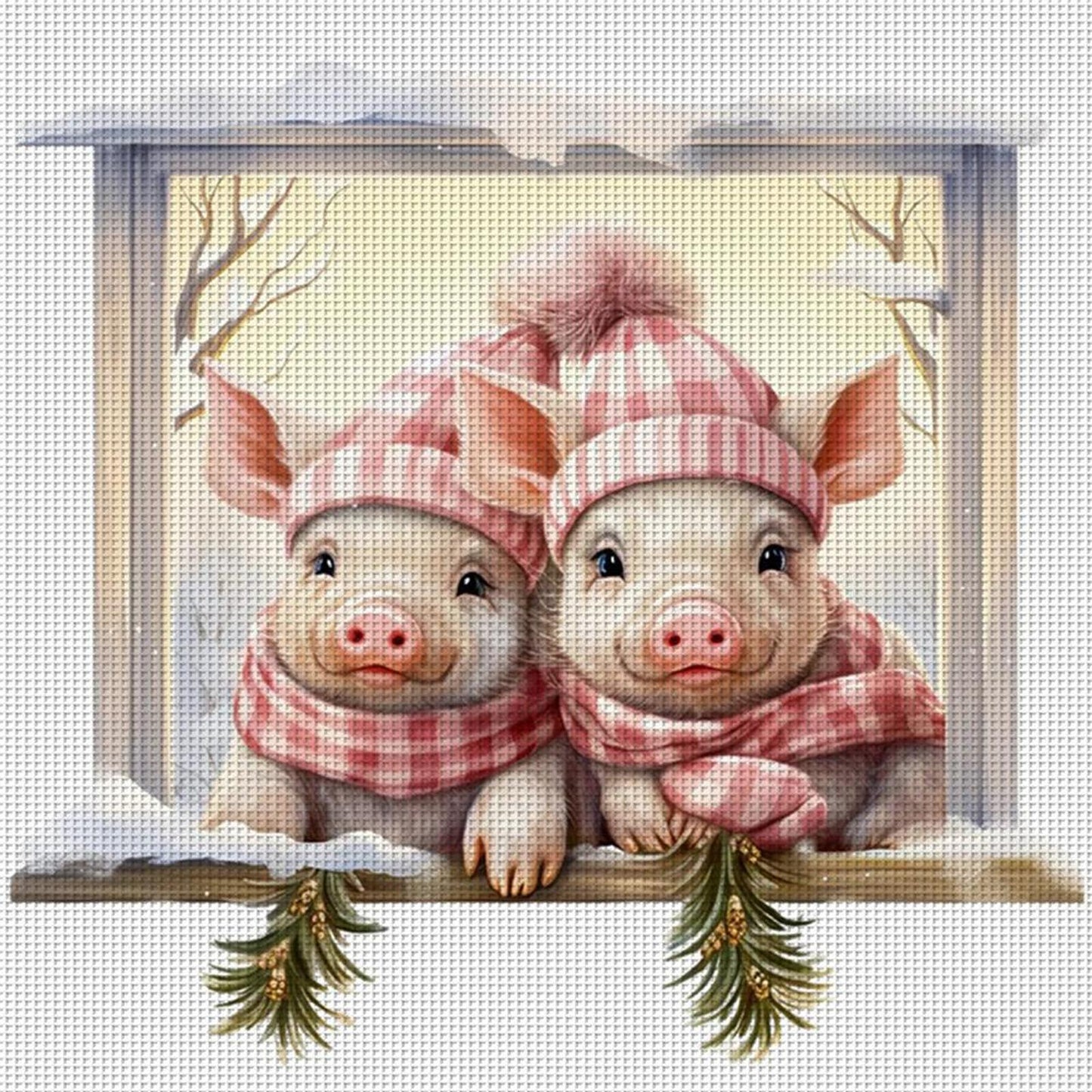 Christmas Pig - Full 18CT Counted Cross Stitch 30x30CM - Huacan