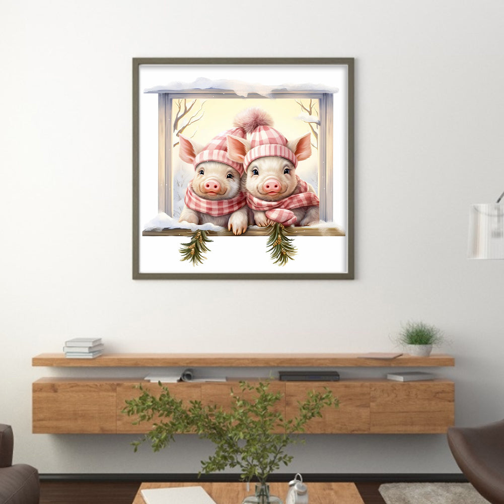 Christmas Pig - Full 18CT Counted Cross Stitch 30x30CM - Huacan